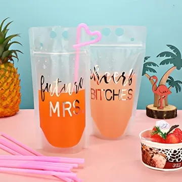 Patelai 16 Pcs Bachelorette Drink Pouch Cup with Straw