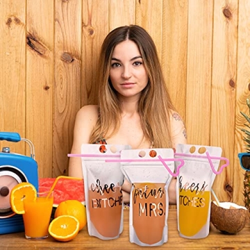 Patelai 16 Pcs Bachelorette Drink Pouch Cup with Straw