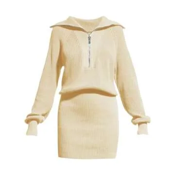 Stylish Women's Zipper Up Bodycon Sweater Dress - Lanwyqu