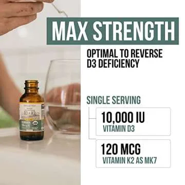 Organic Plant D3 + K2 - 10,000 iu D3 - All-Trans MK7 from MenaQ7 (120 mcg K2) - 100% Organic & Plant-Based Sublingual D3 Drops (Cholecalciferol), 100% Vegan - Supports Immunity, Bone, Mood & Brain