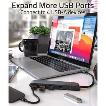 USB C to USB Hub 4 Ports, Syntech Type C to USB 3.0 Hub with a USB C to USB Adapter (USB 2.0), Thund...