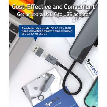USB C to USB Hub 4 Ports, Syntech Type C to USB 3.0 Hub with a USB C to USB Adapter (USB 2.0), Thunderbolt 3 to USB Hub, iPad Pro, iMac