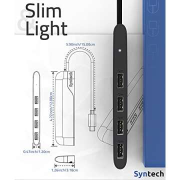 USB C to USB Hub 4 Ports, Syntech Type C to USB 3.0 Hub with a USB C to USB Adapter (USB 2.0), Thunderbolt 3 to USB Hub, iPad Pro, iMac