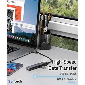 USB C to USB Hub 4 Ports, Syntech Type C to USB 3.0 Hub with a USB C to USB Adapter (USB 2.0), Thunderbolt 3 to USB Hub, iPad Pro, iMac