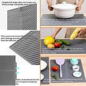 YEECOPON Dish Rack in Sink, Expandable Over The Sink Dish Drying Rack with Utensil Holder and Silicone Drainage pad (Medium + 16" Silicone pad)