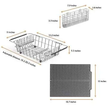 YEECOPON Dish Rack in Sink, Expandable Over The Sink Dish Drying Rack with Utensil Holder and Silicone Drainage pad (Medium + 16" Silicone pad)