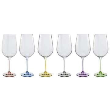 David Shaw BC180-550 Bohemia Rainbow Wine Glass, Set of 6, Colors may vary, 550ml/19.5 oz