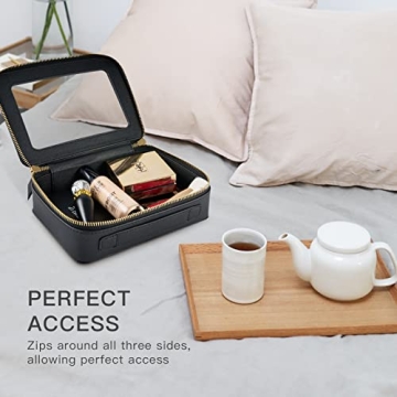 Aveniee Clear Makeup Bag Organizer, Portable Travel Toiletry Cosmetic Bag Case for Women, Heavy Duty Make Up Pouch with Transparent Vinyl Windows & Gold Zippers(Black)