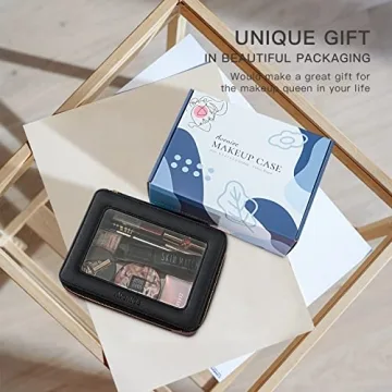 Aveniee Clear Makeup Bag Organizer, Portable Travel Toiletry Cosmetic Bag Case for Women, Heavy Duty Make Up Pouch with Transparent Vinyl Windows & Gold Zippers(Black)