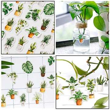 EDOBLUE Mini Size Laptop Stickers - 45pcs DIY Decoration Green Plants Stickers for Laptop Planners Scrapbook Suitcase Diary Notebooks Album, Dimension Less 44mm Including Repeat(Green Life)