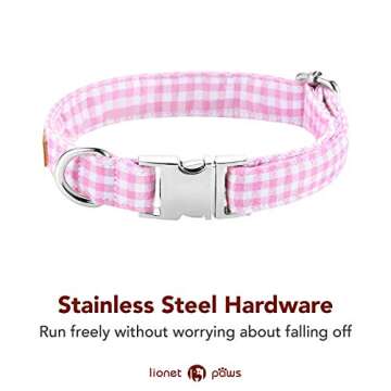 Lionet Paws Dog Collar with Bowtie, Comfortable Adjustable Cute Pink Gingham Bow Tie Collar for Fema...