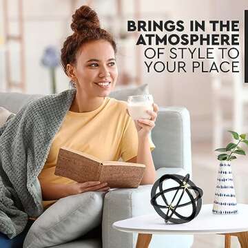 Everydecor Decorative Sphere for Home Decor - Black & Gold, Hand Painted, Modern Decorative Balls for Living Room, Bedroom, Kitchen, Bathroom, Office - Table Decorative Orbs for Centerpiece