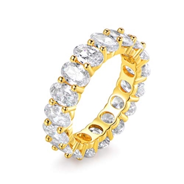 18k Gold Plated Womens Eternity Wedding Band Oval Cut Cubic Zirconia Ring (Gold, 7)