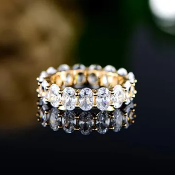 18k Gold Plated Womens Eternity Wedding Band Oval Cut Cubic Zirconia Ring (Gold, 7)
