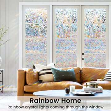 DOWELL Window Privacy Film - Decorative Rainbow Clings, UV Protection, 17.5 x 78.7 inches