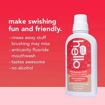 Hello Kids Wild Strawberry Natural Flavor Anticavity Fluoride Rinse - Vegan, Alcohol Free, and SLS Free Mouthwash for Children Age 2 and Up - 16 Ounce (Pack of 3)