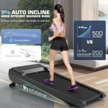 Walking Pad with 9% Auto Incline, ANCHEER 300LBS Weight Capacity Under Desk Tredamill with Remote Control for Home Office, Compact Treadmill 2.5HP/ LCD Display/ 8 Adjustable Slopes(Black)