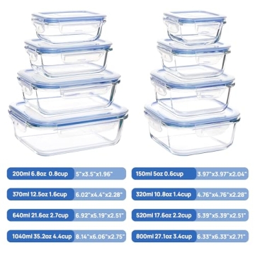 Vtopmart Glass Meal Prep Containers, 8-Pack Set