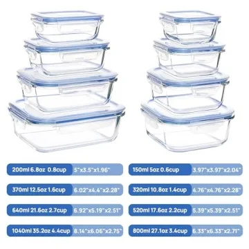 Vtopmart Glass Meal Prep Containers, 8-Pack Set