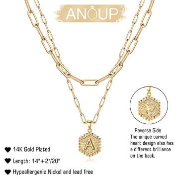Anoup Gold Initial Necklaces for Women, Gold Necklace for Women Layered Necklaces for Women Letter Necklace for Women Initial Necklace for Women Gold Necklaces for Women Gold Jewelry for Women