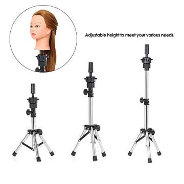 Wig stand Tripod & Cork Canvas Block Head,Anself Adjustable Hairdresser Table Training Head Stand,Ma...