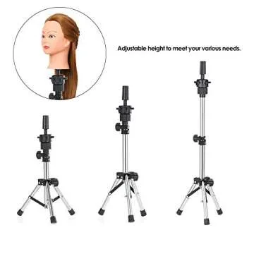 Wig stand Tripod & Cork Canvas Block Head,Anself Adjustable Hairdresser Table Training Head Stand,Ma...