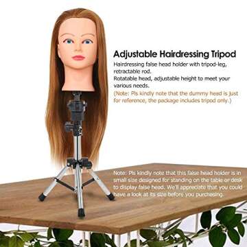 Wig stand Tripod & Cork Canvas Block Head,Anself Adjustable Hairdresser Table Training Head Stand,Mannequin Head Wig Display Styling Head Manikin Canvas Head with 6 Tpins for Home or Salon Use (22")