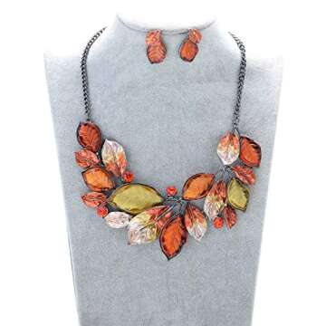 Fenni Jewelry Vintage Statement Jewelry Set Leaf Floral Bohemian Boho Statement Necklace Earring Set...
