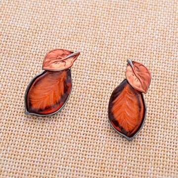 Fenni Jewelry Vintage Statement Jewelry Set Leaf Floral Bohemian Boho Statement Necklace Earring Set Crystal Fashion Costume Jewelry (Orange)