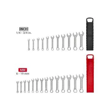 TEKTON Stubby Combination Wrench Set with Holder, 25-Piece (1/4-3/4 in., 6-19 mm) | WCB92403