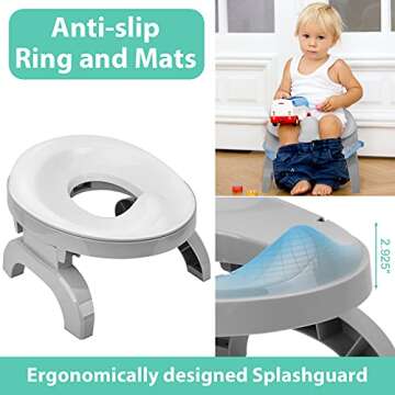 BATTOP Portable Potty for Toddler Travel Potty Training Seat Kids 2-in-1 Potty Chair Foldable Toilet Trainer with Potty Liners and Carry Bag (2-in-1 Potty seat) grey/white-2022