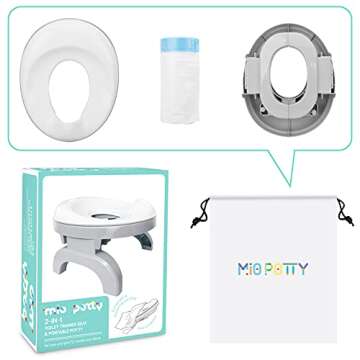 BATTOP Portable Potty for Toddler Travel Potty Training Seat Kids 2-in-1 Potty Chair Foldable Toilet Trainer with Potty Liners and Carry Bag (2-in-1 Potty seat) grey/white-2022