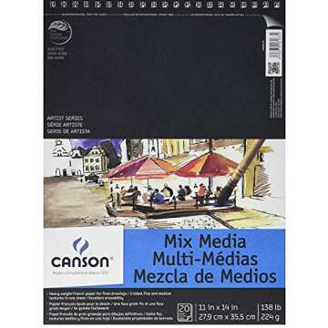 Canson Artist Series Mixed Media Paper, Wirebound Pad, 9x12 inches, 20 Sheets (138lb/224g) - Artist ...