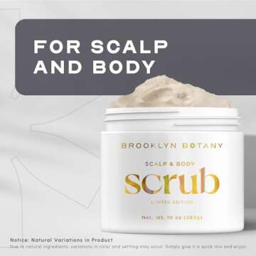 Brooklyn Botany Scalp & Body Scrub – Sugar Scrub Body Exfoliator and Scalp Scrub Made with Coconut Oil to Moisturize, Cleanse and Gently Exfoliate Scalp and Body – Tropical Scent 8.8 oz