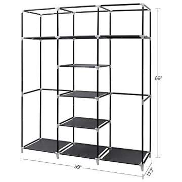SONGMICS Portable Closet, Wardrobe Closet Organizer with Non-Woven Fabric Cover, Hanging Rods and Shelves, 59 x 17.7 x 69 Inches, Large Capacity for Bedroom, Living Room, Ink Black URYG12H