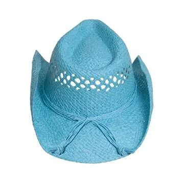 Turquoise Cute Toyo Straw Boho Cowboy Hat W/Shapeable Brim and Heart Design