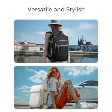 BAGSMART Travel Backpack for Women, Large 40L Carry-On Backpack Fits 17.3 Inch Laptop, TSA Approved Water-Resistant Weekender Gym Backpack, Beige