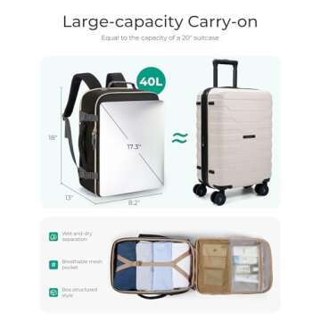 BAGSMART Travel Backpack for Women, Large 40L Carry-On Backpack Fits 17.3 Inch Laptop, TSA Approved Water-Resistant Weekender Gym Backpack, Beige