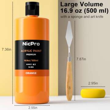 Nicpro 14 Colors Large Bulk Acrylic Paint Set (16.9 oz, 500 ml) Non Toxic Art Painting Supplies for Multi Surface Fabric Canvas Wood Leather Stone, Craft Paint for Kid & Adult with Color Wheel