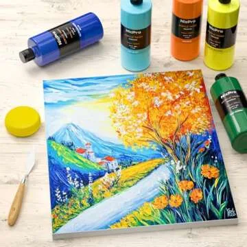 Nicpro 14 Colors Large Bulk Acrylic Paint Set (16.9 oz, 500 ml) Non Toxic Art Painting Supplies for Multi Surface Fabric Canvas Wood Leather Stone, Craft Paint for Kid & Adult with Color Wheel