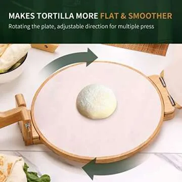 Ackitry 10 Inch Bamboo Tortilla Press with Parchment Papers