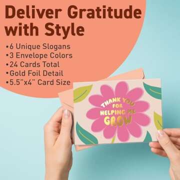 S&O Set of 24 School Teacher Appreciation Cards - 6 Assorted Thank You Notes Designs - Cute Thanks M...