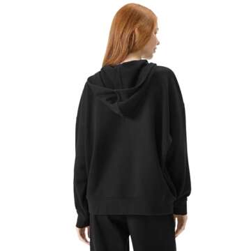 Florence By Mills Womens Cozy Crush Slouchy Sleeve Oversized Zip Hoodie, Black, Medium