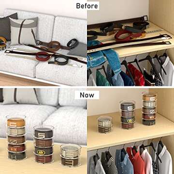 FEMELI Belt Organizer, Acrylic Display Case with 5 Layers Storage Holder for Belt, Watches and Other...