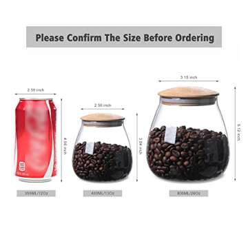 MOLADRI 400 ML/13 FL OZ Clear Cute Glass Storage Canister Holder with Airtight Bamboo Lid, Round Mod...