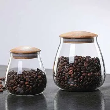 MOLADRI 400 ML/13 FL OZ Clear Cute Glass Storage Canister Holder with Airtight Bamboo Lid, Round Modern Decorative Small Container Jar for Coffee, Spice, Candy, Salt, Cookie, Condiment, Pepper, Sugar