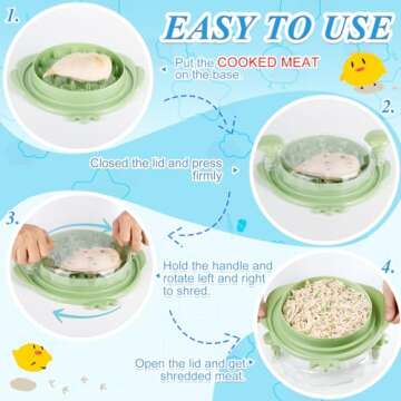 Chicken Shredder, Meat Shredder Tool Twist, Chicken Breast Shredded Twister, Meat Shredding Grinder Machine, Anti-Slip Strip, Ergonomic Handle, BPA Free, Suitable for Pork, Beef, Crown Style (Green)