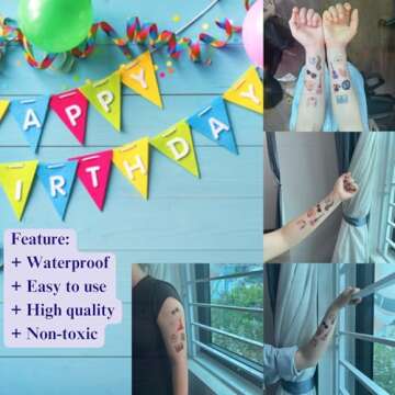 Backtopeia Temporary Tattoos Gift For Fan Birthday Party Decorations | 50Pcs Hand Face Tattoo Stickers Party Favor Party Supplies Gift For Kid Boy Girl Adult Pretty Christmas Gift