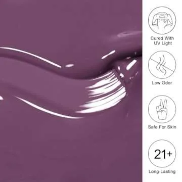 Imtiti Purple Gel Nail Polish, Rose Purple Gel Polish High Gloss Soak Off UV LED Nail Gel Polish Autumn Winter Gel Polish Nail Art Manicure Salon DIY Design Gel Nail Kit 10ML