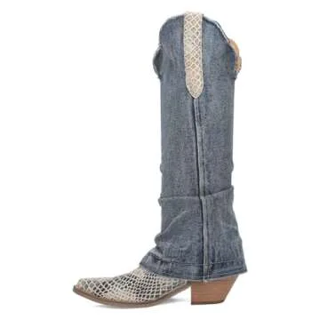 Dingo Womens Shabby Lizard Print Snip Toe Pull On Casual Boots Over the Knee Mid Heel 2-3" - Blue - Size 7.5 M